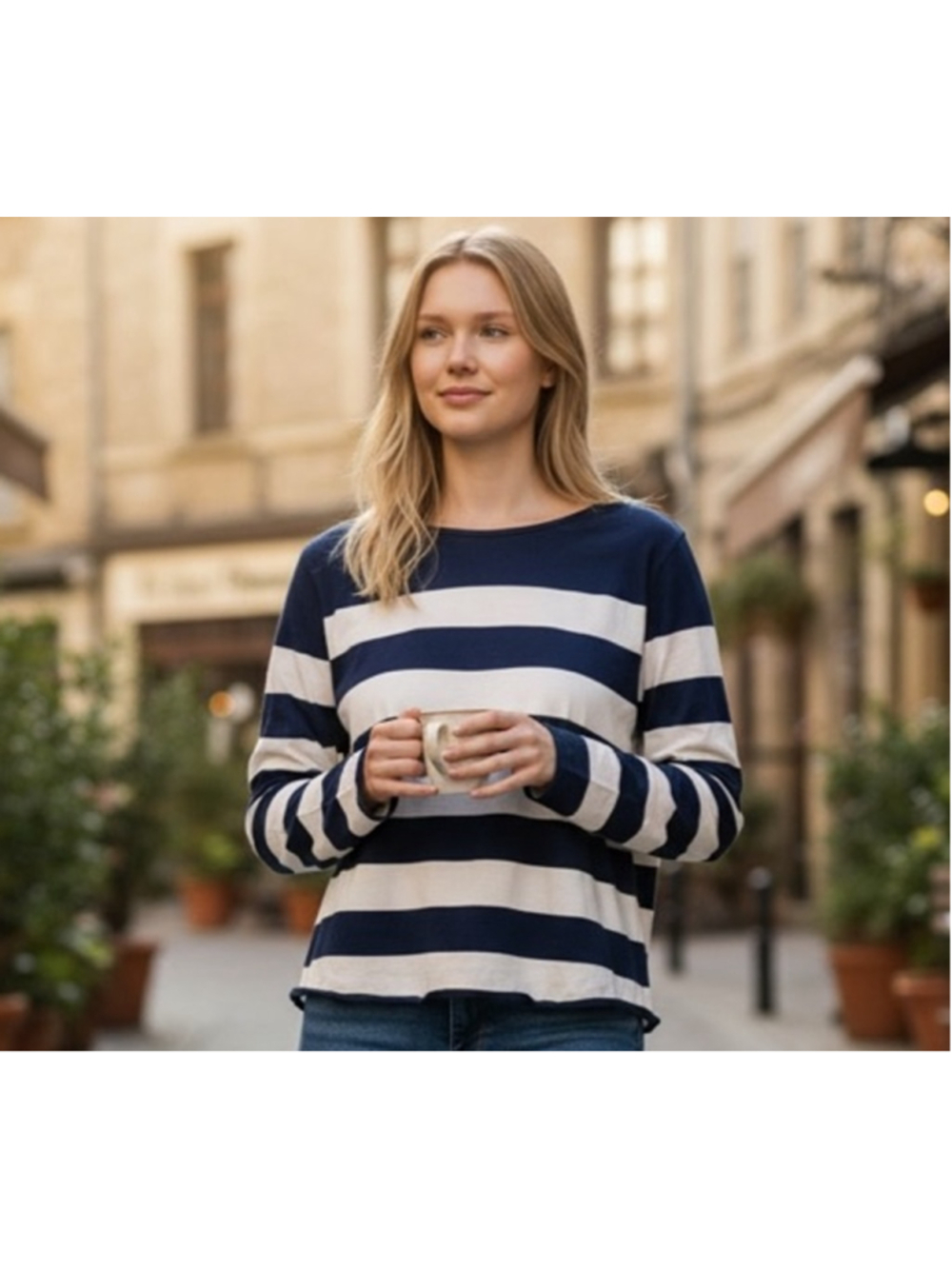 Boden Navy White Stripe Top Womens 20 22 Cropped Boxy Breton #AQ